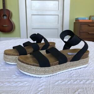 Steve Madden Kimmie Black Espadrille Platform Sandals Elastic Straps 9.5 Boho